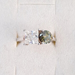 Genuine Moissanite White & Green Toi Et Moi Ring